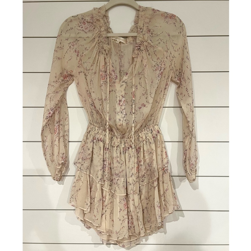 LoveShackFancy Silk Floral Popover Mini Dress